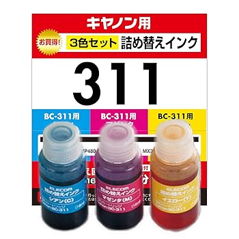 【中古】エレコム 詰め替え インク Canon キャノン BC-310 311対応 3色セット 4回 THC-311CSET4 お探しNo:C76 THC-311CSET4