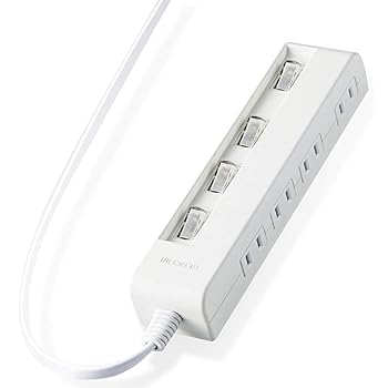 【中古】エレコム 電源タップ コンセント 個別スイッチ 省エネ スイングプラグ 横挿し 4個口 2m ホワイト T-E5C-2420WH