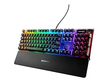 【中古】【39shop】SteelSeries★ゲーミングキーボード 青軸 有線 英語配列 有機ELディスプレイ搭載 Apex 7 US Blue Switch 64774 ブラック フルサイズ(非常に良い)|アトリエ絵利奈