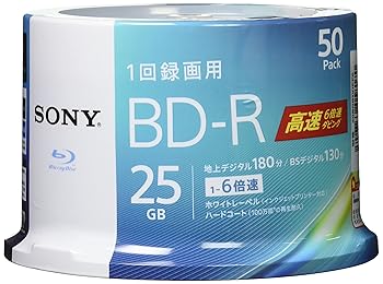 【中古】ソニー ブルーレイディスク BD-R 25GB 1枚あたり地デジ約3時間 1回録画用 50枚入り 6倍速ダビング対応 ケース無し 50BNR1VJPP6