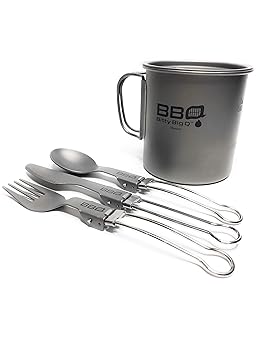 【中古】Bitty Big Q チタンコーヒーカップマグ 蓋 折りたたみカトラリーセット コンパクト 丈夫 450ml ハイキング、キャンプ、サイクリング、日常使用に