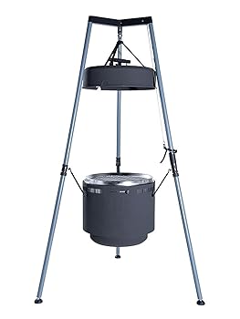 【中古】Burch Barrel BBQスモーカーグリル\u0026ファイヤーピットコンボ V2 - 合わせる能力のあるな吊り下げ垂直方向喫煙者 三脚架取り合わせ - 濃灰色または木製ペレッ