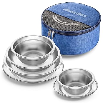 【中古】Wealers ステンレススチールプレートとボウル キャンプセット SサイズとLサイズの食器 子供 大人 家族 | キャンプ ハイキング ビーチ アウトドア