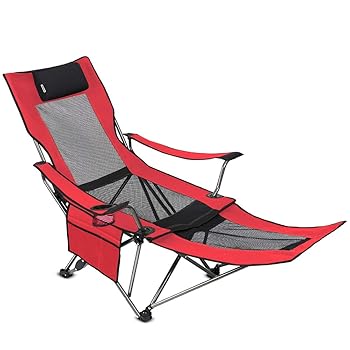 【中古】SUNTIME アウトドア 調節可能 折りたたみキャンプチェア 取り外し可能なフットレスト レッド
