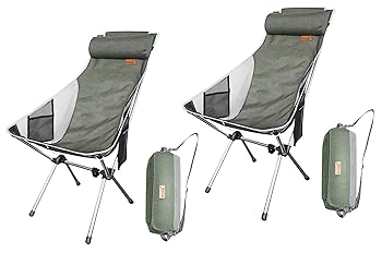 【中古】Nice C 超軽量 ハイバック 折りたたみ キャンプチェア 取り外し可能な枕 サイドポケット キャリーバッグ コンパクト 高耐久 アウトドア キャンプ