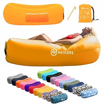 【中古】【39shop】Mockins★サフラン 空気注入式 ラウンジチェア エアソファ ビーチチェア キャンプチェア ポータブルハンモックに最適 トラベルバッグポーチとポケ(非常に良い)｜アトリエ絵利奈