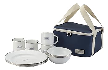 【中古】電話を掛けるマンColeman 食器仕掛ける エナメルディッシュウェアセット 4人分 納める入れもの付 2000032362