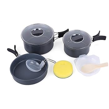 【中古】キャンプ用調理器具 キャンプ調理器具の取り付けキットの屋外のバックパッキングピクニックのための鍋の無棒の軽量の鍋鍋 野外調理セット 色 : B
