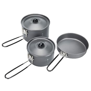 【中古】キャンプ クッカーセット キャンプ用調理器具の混乱のアルミニウム軽量の折りたたみキャンプ鍋と1/2/3 /人 キャンプ用 色 : Black, Size : 2-3 p