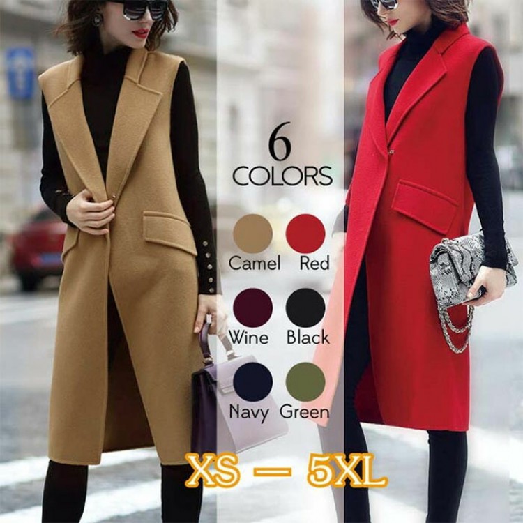 ジレ カジュアルコート ロングジレ ロングベスト レディース トレンチベスト ロング丈スーツベスト ノーカラー アウター 2XL 3XL 4XL 5XL 大きいサイズ ブラック カーキ グリーン 黒|アトリエ店
