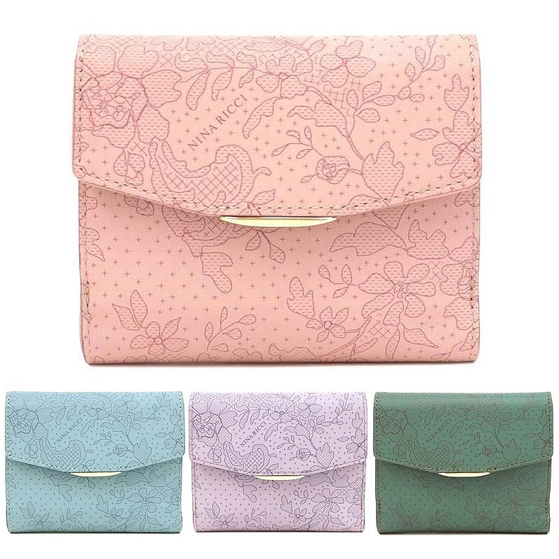 ニナリッチ 財布 二つ折り ダンテル パース 二つ折り財布 かぶせ式小銭入れタイプ NINA RICCI 85-1571 レディース 本革 ラベンダー ピンク グリーン ブルー