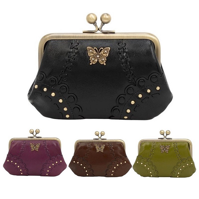 ANNA SUI アナスイ 金入れ 金入れ 二つ折り マチルダ 口金ミニ金入れ なめし革 レディース 318103 黒いこと 赤銅色 ブドウ酒 カーキ