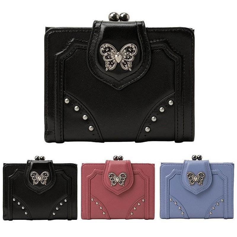 アナスイ 札入れ 銭入れ 二つ折り ナーシャ 口金二つ折り札入れ ANNA SUI レディース 銭入れ札入れ 318382 黒いこと サクラ色 点火装置青色