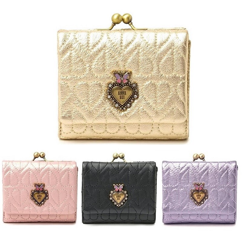 アナスイ 札入れ 銭入れ 二つ折り 幻想的 口金二つ折り札入れ ANNA SUI レディース 318342 黒いこと ゴールド サクラ色 パープル