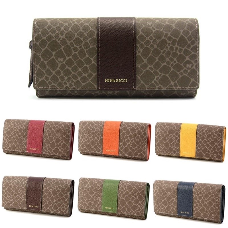 ニナリッチ 長財布 財布 レディース グレインヌーボー かぶせ長財布 ファスナー長財布 NINA RICCI 085870600 ダークブラウン イエロー カーキ スカイブルー ネイビー ボルドー オレンジ ヌード|アトリウム