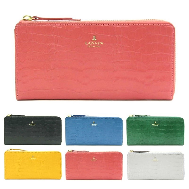 LANVIN COLLECTION ランバンコレクション ランバン 財布 ラメールパース L字ファスナー長財布 0656712 ブラック スカイブルー イエロー サーモンピンク グリーン ライトグレー