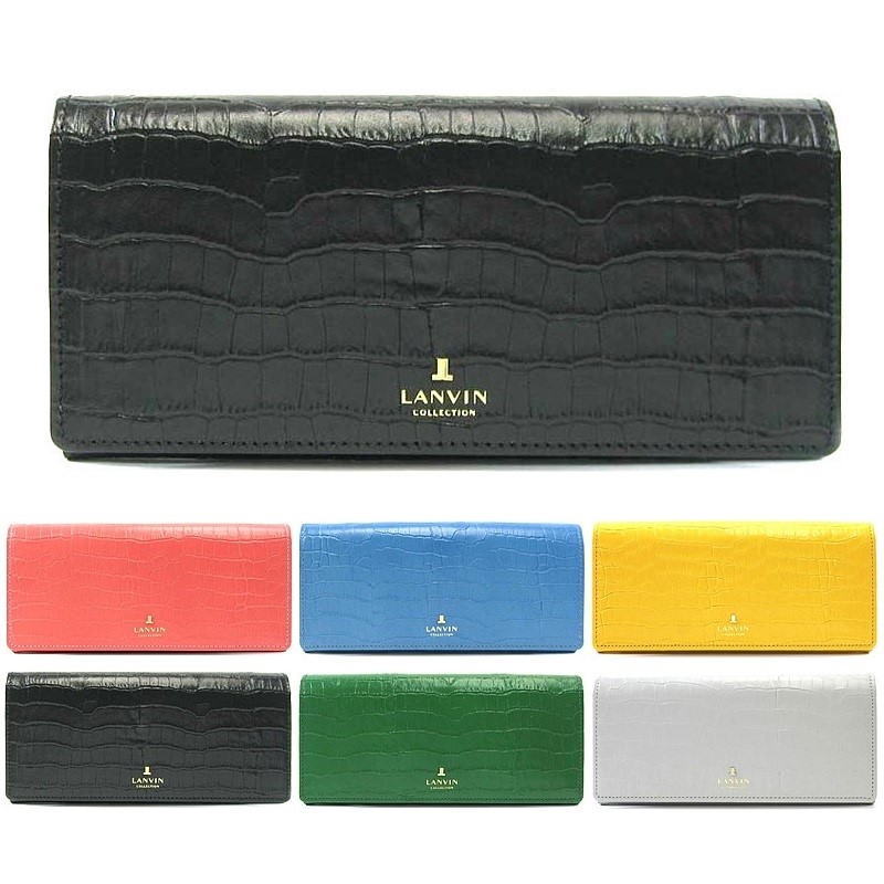 LANVIN COLLECTION ランバンコレクション ランバン 財布 ラメール パース かぶせ長財布 0656714 ブラック サーモンピンク イエロー グリーン スカイブルー ライトグレー｜アトリウム