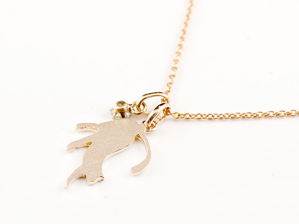 猫 ネックレストップ ペリドット 一粒 ペンダント ピンクゴールドk10 ネコ ねこ 8月誕生石 10金 レディース チェーン 人気 宝石 送料無料