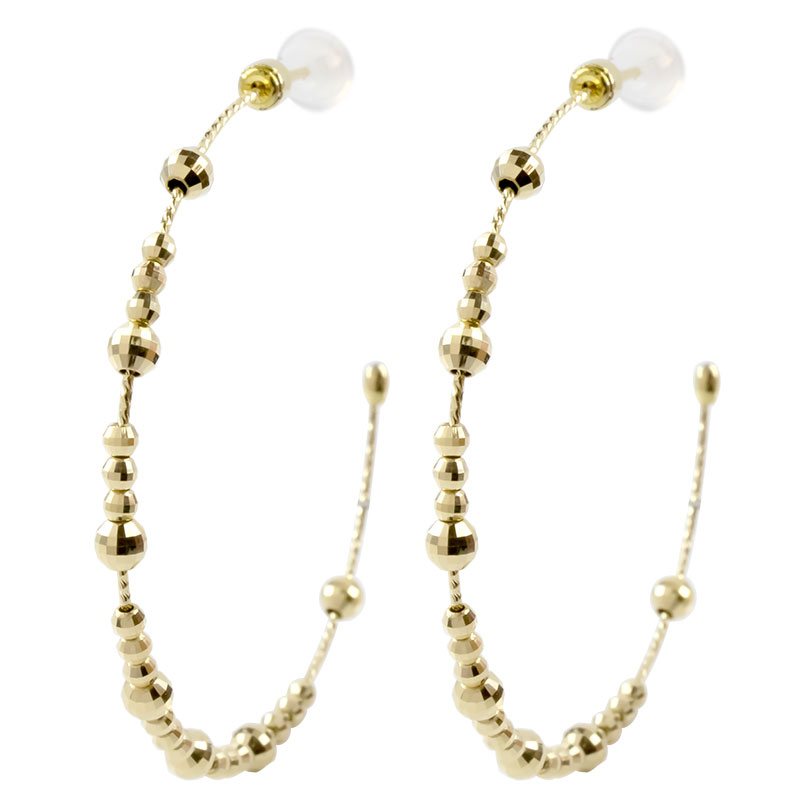 【最短発送】 18金 フープピアス 18k レディース フープ ピアス リング ゴールド 形状記憶 イエローゴールドk18 地金 ミラーボール ペア 両耳