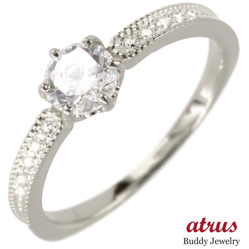 楽天市場 婚約 指輪 シルバー リング レディース スワロフスキーキュービックジルコニア エンゲージリング 指輪 ピンキーリング ミル打ち Sv925 女性 人気 送料無料 ジュエリー工房アトラス