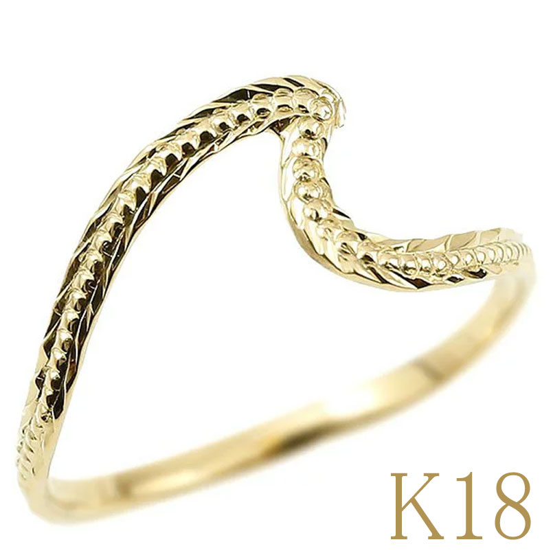 18金 リング ハワイアンジュエリー イエローゴールドk18 スクロール 指輪 波 ピンキーリング 華奢 地金 18k K18 レディース｜ジュエリー工房アトラス 49,200円