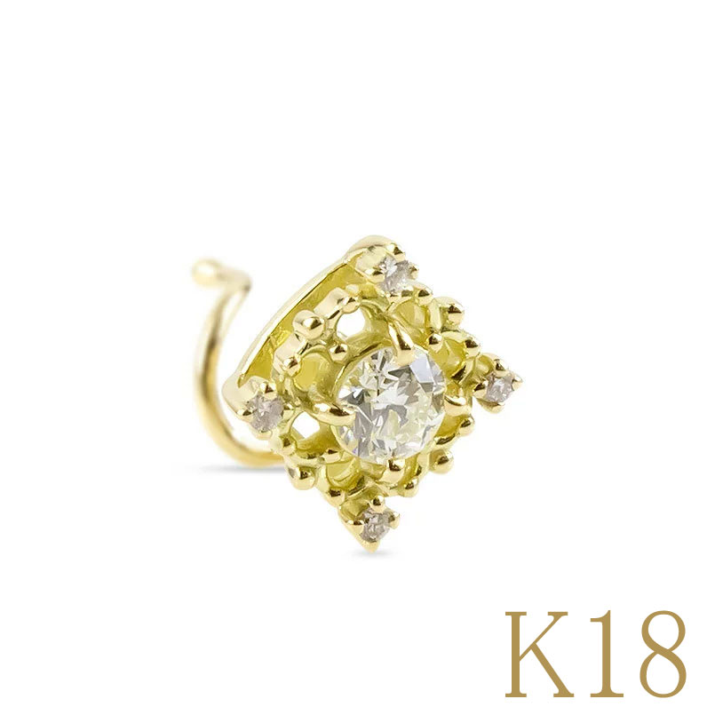 【最短発送】 18金 ピアス 18k 片耳 つけっぱなし レディース イエローゴールドk18 ダイヤモンド 0.15ct SIクラス 簡単装着 キャッチのいらないピアス キャッチなし ゴールド 透かし キャッチナッシャー スパイラルピアス｜ジュエリー工房アトラス