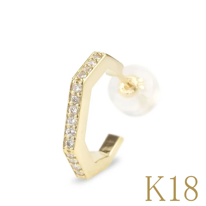 【最短発送】 18金 ピアス 18k レディース 片耳ピアス フープ スタッドピアス ゴールド イエローゴールドk18 ダイヤモンド 4月誕生石 27,300円
