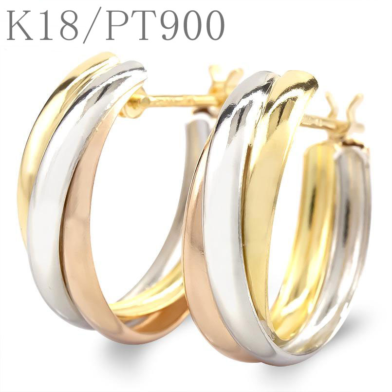 楽天市場】【あす楽】ピアス 18金 プラチナ フープピアス 18k コンビ 3