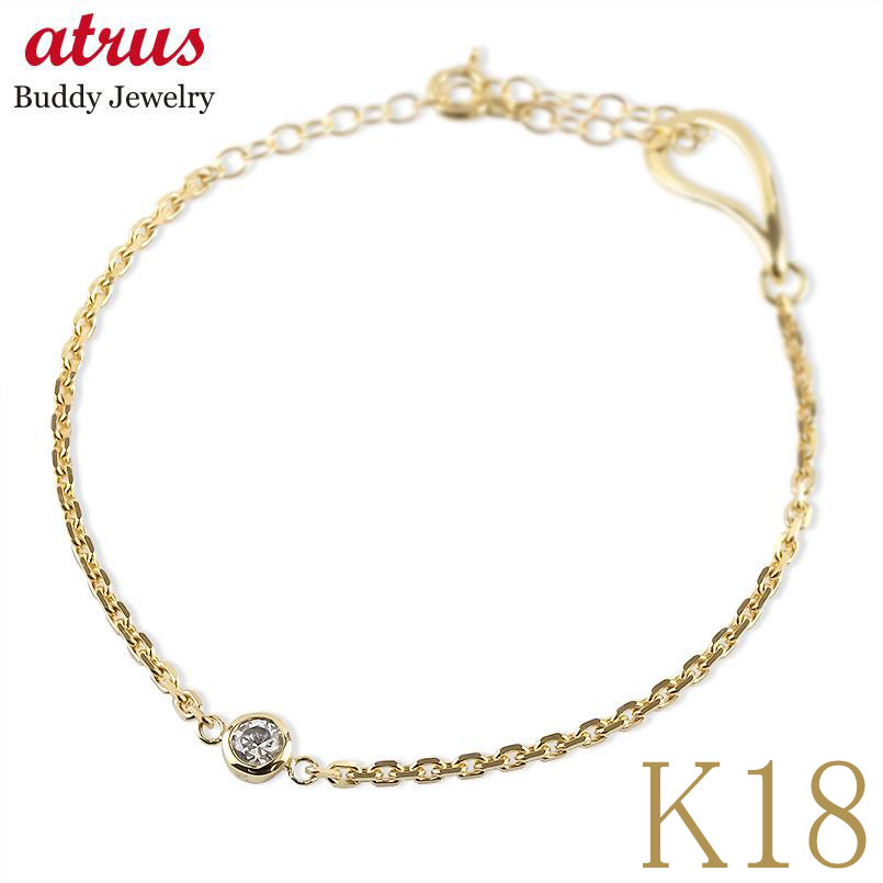 18金 ブレスレット ゴールド 一粒 ダイヤモンド イエローゴールドk18 18k アズキチェーン アジャスター ユニセックス