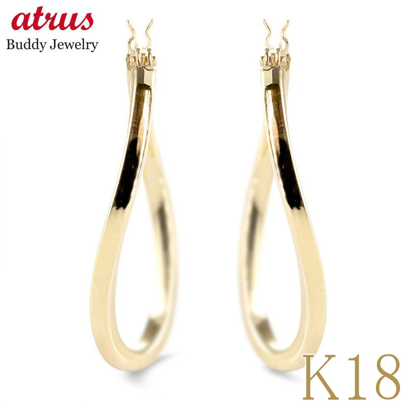 ゴールドフープピアス18金 K18 フープピアス オーバル 18金 楕円 キャッチレスピアス