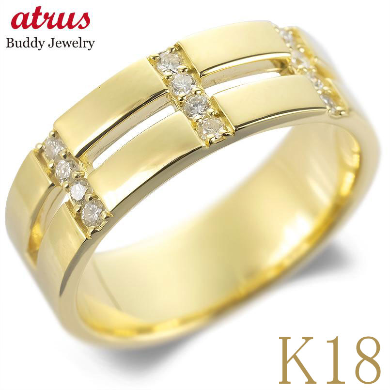 18金 リング メンズ ダイヤモンド 指輪 0.20ct 幅広 ピンキーリング イエローゴールドk18 k18