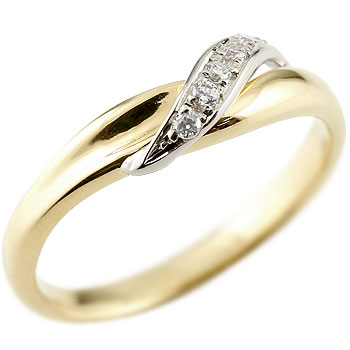 【10%OFFクーポンセール】 18金 プラチナ リング ピンキーリング ダイヤモンド 指輪 イエローゴールドk18 コンビ ストレート 18k k18 レディース|ジュエリー工房アトラス