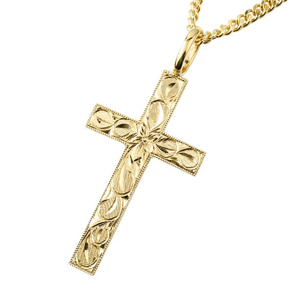 【10%OFFクーポンセール】 メンズ 18金 ペンダントトップ 18k ハワイアンジュエリー ゴールド 喜平用 クロス 喜平 イエローゴールドK18 十字架 地金 ミル打ち チェーン ネックレス ペンダント｜ジュエリー工房アトラス