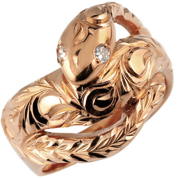 【10%OFFクーポンセール】 ピンキーリング 18k 18金 リング 指輪 蛇 スネーク ハワイアンジュエリー ダイヤモンド ピンクゴールドk18 レディース k18pg｜ジュエリー工房アトラス 320,000円