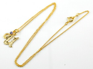 ハワイアンジュエリー イニシャル ネーム ネックレス トップ U イエローゴールドk18 アメジスト アルファベット レディース チェーン 人気 18金 送料無料 C1sign Com