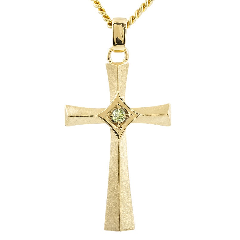 ポイント10倍 18k 4 23 時から 人気ジュエリー アクセサリー 18金 18k ネックレス ペンダントトップ メンズ 喜平用 ペリドット クロス ペンダントトップ 十字架 つや消し 男性 チェーン 送料無料 人気 イエローゴールドk18 喜平 の