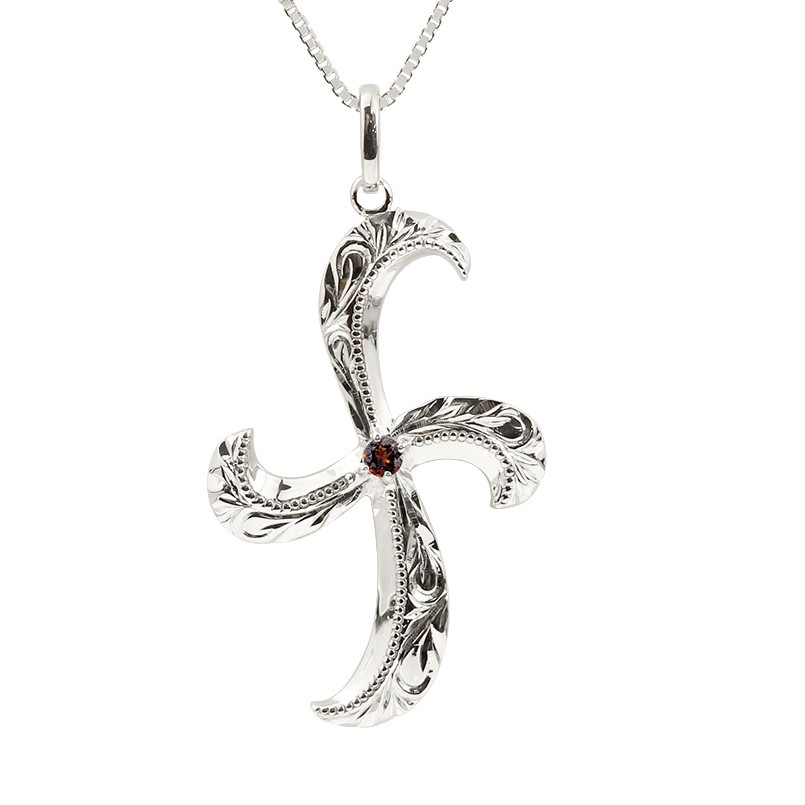 ハワイアンジュエリー ネックレス ホワイトゴールドk10 ペンダント 10金 トップ メンズ ガーネット 十字架 ミル打ち メンズ 10金 十字架 男性用 ジュエリー工房アトラスメンズジュエリー チェーン クロス トレジャーハンター お守りとしても人気のクロスデザイン