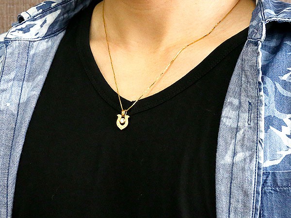 ネックレス メンズ 馬蹄 ダイヤモンド ペンダントトップ イエローゴールドk10 ダイヤ ホースシュー 蹄鉄 バテイ 10金 チェーン 人気 男性用 送料無料 11周年記念イベントが