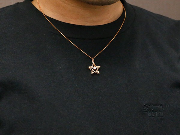 ネックレス メンズ ピンクゴールドk18 ダイヤモンド 星 一粒 大粒 ペンダントトップ 18金 チェーン 地金 スター シンプル 男性用 送料無料 18k 店舗
