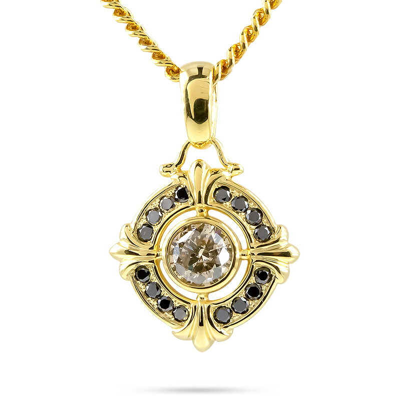 18金 ネックレス ペンダントトップ 喜平用 ブラウンダイヤ 1ct 大粒 ブラックダイヤ ユリ イエローゴールドk18 チェーン ユニセックス スタンダード