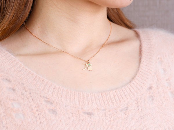ネックレス 猫 ゴールド イニシャル ネーム アルファベット 名前 N エメラルド ピンクゴールドk18 ネコ ねこ 18金 レディース チェーン 人気 送料無料 Sylvainpaley Cool
