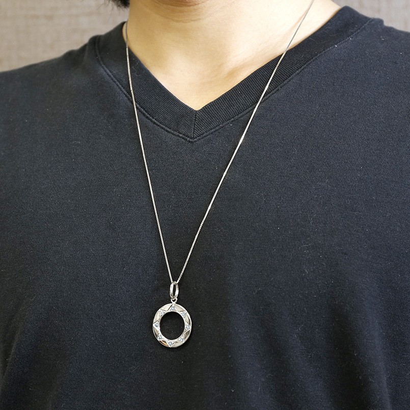 ネックレス メンズ アクアマリン ホワイトゴールドk10 ダンダラ模様 八 ペンダントトップ 10金 太陽 富士山 8 縁起数 リング ホーニング加工 つや消し 人気 男性用 送料無料