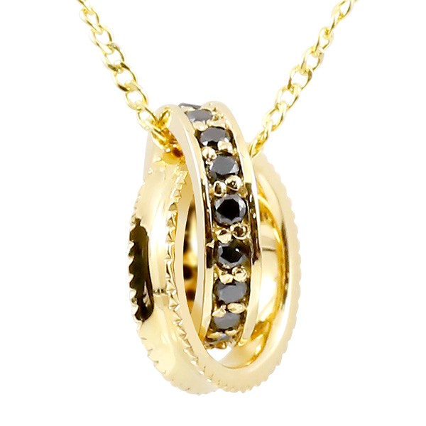 18金 ネックレス メンズ ブラックダイヤモンド ペンダントトップ K18 イエローゴールド リングデザイン ミニマル ミル打ち エタニティ