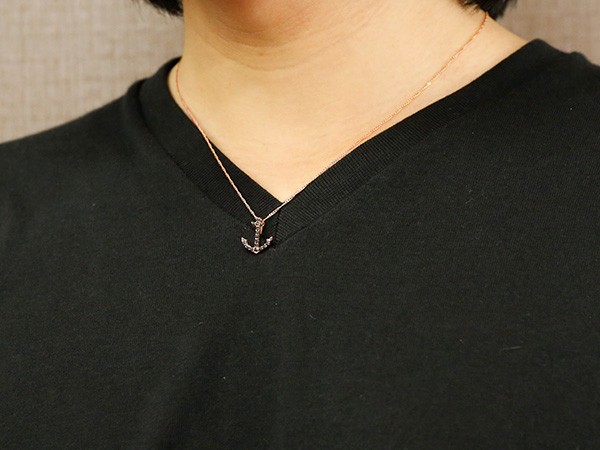 激安通販の イカリ ピンクゴールドk18 ブラックダイヤモンド ネックレスメンズ 18k 18金 アンカー 送料無料 の 人気 ブラックダイヤ マリン系 チェーン ペンダントトップ ネックレス ペンダント