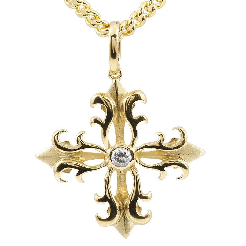 【10%OFFクーポンセール】 ネックレス メンズ 18金 ペンダントトップ 18k 喜平用 ダイヤモンド イエローゴールドk18 クロス 透かし 十字架 喜平チェーン つや消し 大きめ ペンダント|ジュエリー工房アトラス