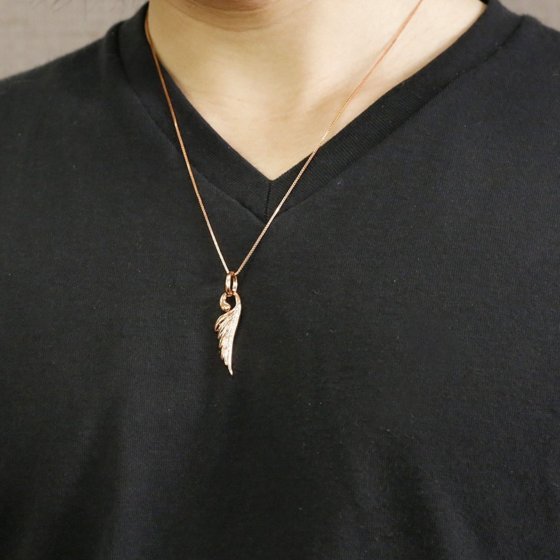 ネックレス メンズ ダイヤモンド ピンクゴールドk10 羽根 ペンダント トップ 10金 チェーン ダイヤ 男性用 天使 エンジェル 羽 翼 フェザーネックレス の 送料無料 人気 Bla Org Bw