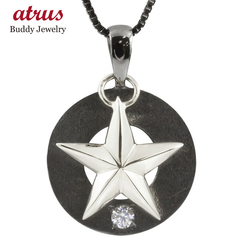 プラチナ ペンダント ネックレス メンズ ペンダントトップ ダイヤモンド シルバー ブラックメッキ スター 星 プレート pt900 sv925 コンビ スタンダード