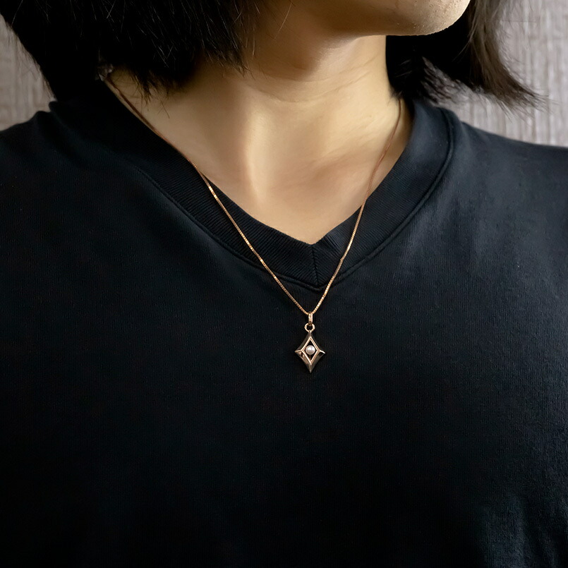18金 ネックレス メンズ パール 菱形 ゴールド 18k ピンクゴールドk18 シンプル ペンダント トップ チェーン アコヤ真珠 ダイヤ型 男性 送料無料 Cdm Co Mz