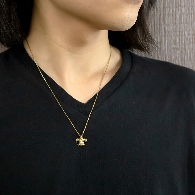 ネックレス ペンダント 18金 ネックレス メンズ ペンダントトップ パール ユリの紋章 18k イエローゴールドk18 シンプル チェーン アコヤ真珠 ミル打ち フルール ド リス 男性用 送料無料 プレゼント ジュエリー工房アトラス