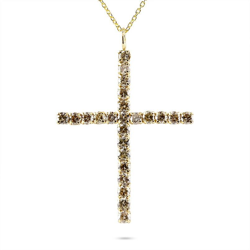 【最短発送】 18金 ネックレス メンズ クロス イエローゴールドk18 ペンダントトップ ブラウンダイヤモンド SIクラス ゴールド 18k 十字架 ペンダント